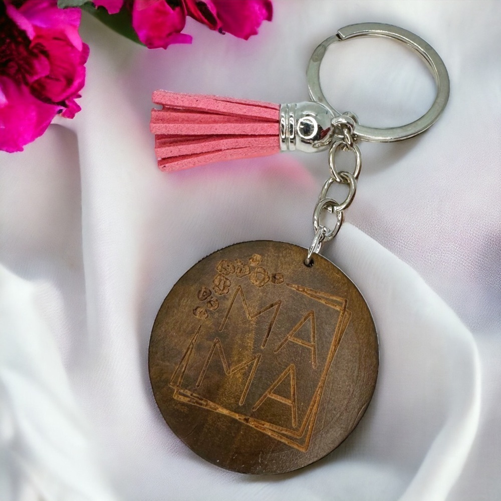 Rustic Wooden Mama Keychain | Boho Tassel Mom Gift